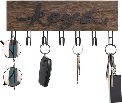 Mkono Key Holder for Wall Decorative with 7 Hooks, Wall Mounted Keys Hanger Organizer Rustic Wood Hanging Key Hooks Home Decor Farmhouse Entryway, Hallway, Office