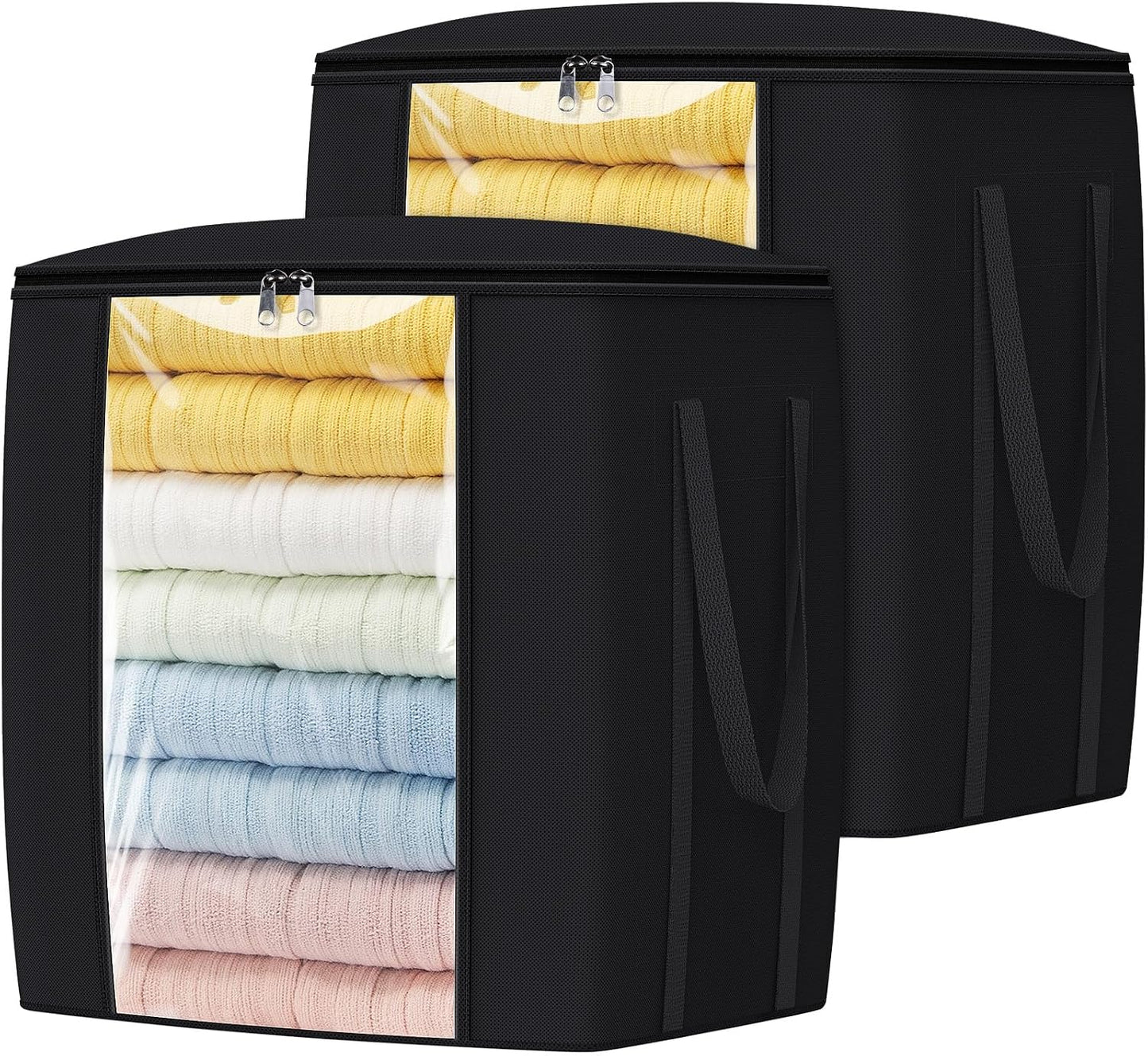 TasticTotes 120L Extra Large Clothes Storage Bags, Foldable Blanket Storage and Organization, Thick Fabric Containers with Reinforced Handles & Zippers for Clothing, Comforters, Bedding, Gray, 1 Pack