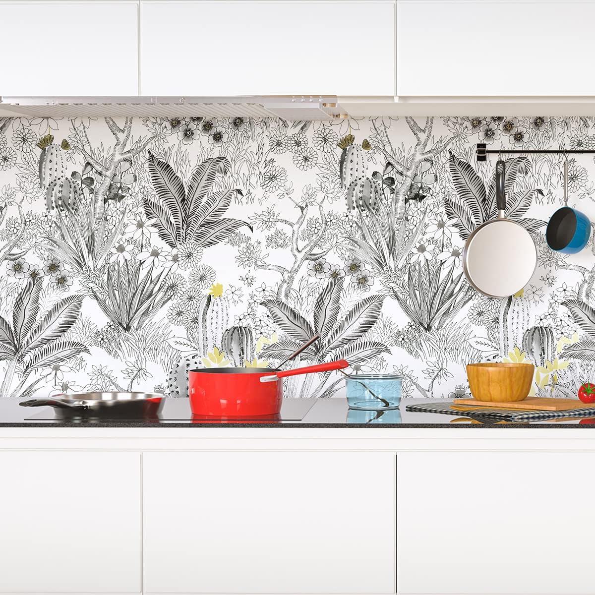 Wudnaye Boho Peel and Stick Wallpaper Catus Wallpaper 17.7" x 118.1"Vintage Floral Wallpapers Peel and Stick Botanical Removable Wall Paper Boho Self Adhesive Contact Paper for Bathroom Cabinets