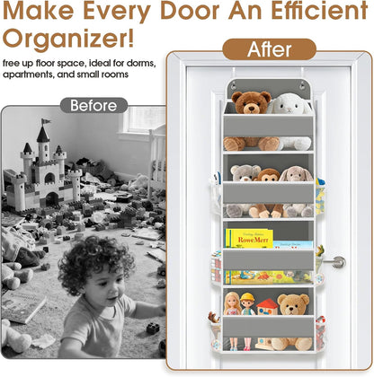 WISELIFE Over The Door Organizer Storage with 4 Large Pockets Door Hanging Organizer with Clear Windows behind The Door Storage for Nursery Bedroom Bathroom Pantry Closet and Baby Essentials Dark Grey
