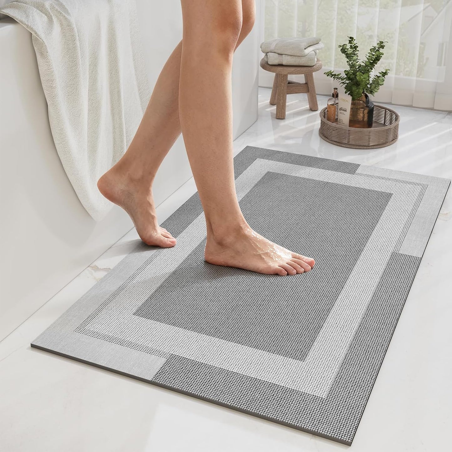 YDKGL Non Slip Bath Mat, Rubber Backing Ultra Thin Bathroom Rugs Fit Under Door Quick Dry Super Absorbent Washable Bath Rug Shower Mat for Bathroom Floor Bathtub Shower Sink, Easy Care Blue 16"x 24"