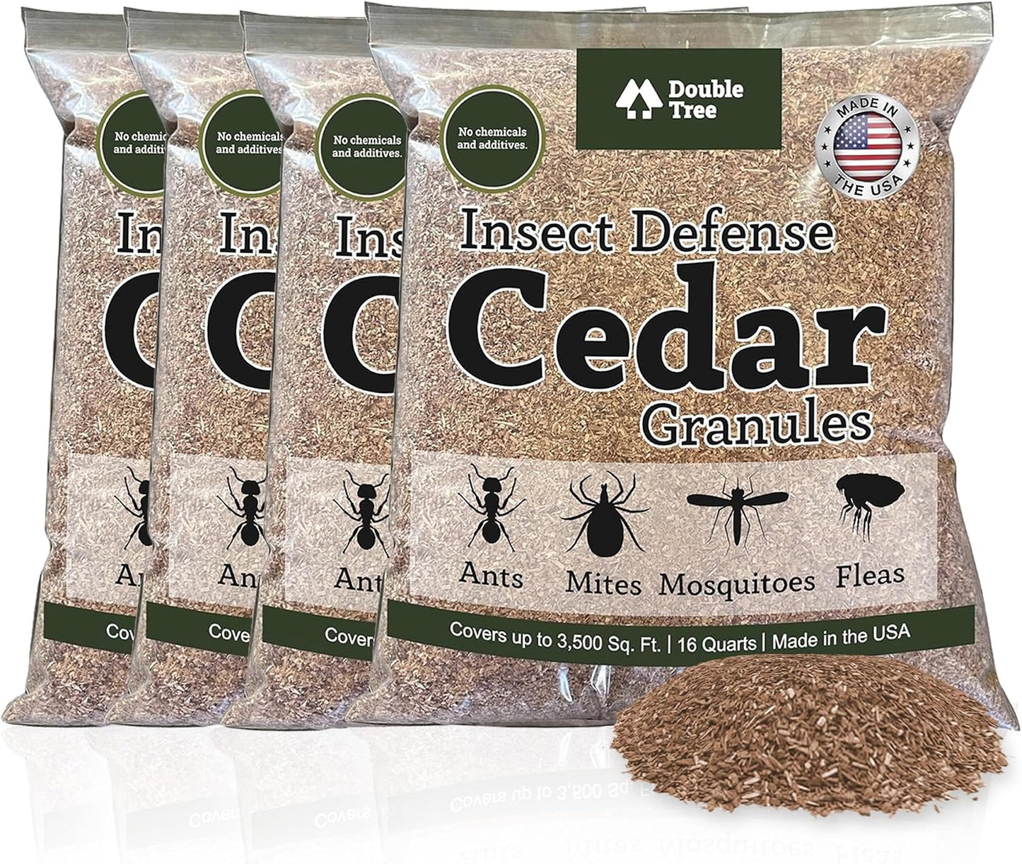 Double Tree Home and Garden Cedar Granules | Repels Fleas, Ticks, Ants, and Mosquitos | Rich Cedar Scent | Non Toxic | Pet Safe | 1 Bag (16 Quarts)