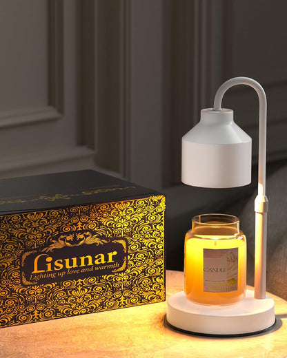 LISUNAR Electric Candle Warmer Lamp Black, Candle Lamp Warmer with Timer, Wax Warmer Lamp for Jar Candles, Adjustable Height Candle Light Warmer with 2 Bulbs