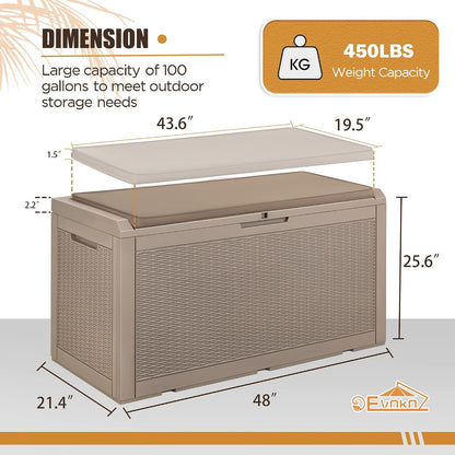 Devoko 100 Gallon Waterproof Large Resin Deck Box Indoor Outdoor Lockable Storage Container for Patio Furniture Cushions Garden Tools (100 Gallon, Black)