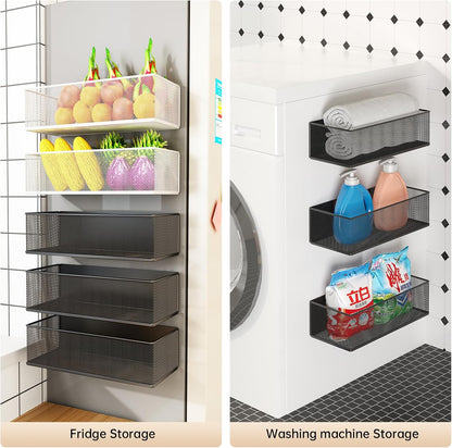 Magnetic Shelf for Washing Machine, Washer Dryer Shelf, Magnetic Lint Bin for Laundry Room, Spice Rack, Magnetic Basket Organizer for Laundry Kitchen, 1 Pack (White, 10.63''L*4.72''W*3.03''H)