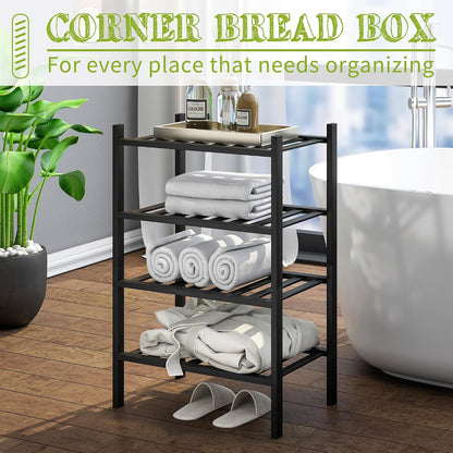 BMOSU 2-Tier Bamboo Small Shoe Rack Premium Stackable Shoe Shelf Storage Organizer for Hallway Closet Living Room Entryway Organizer (Black Bamboo)