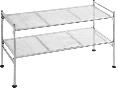 Seville Classics Sturdy Freestanding Storage Shelf for Bedroom, Closet, Entryway, Dorm Room Organizer Stackable Durable Metal Shoe Rack Ash Gray Slat, 3-Tier