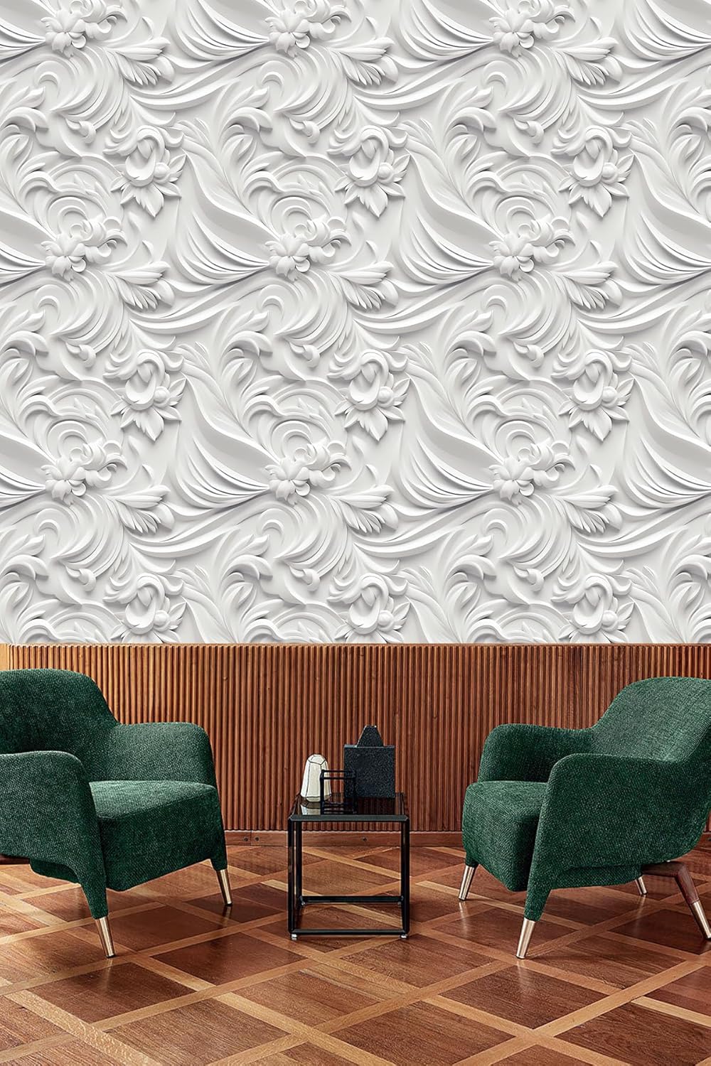 Floral Peel and Stick Wallpaper 3D Effect Interior Wall Décor Contact Paper Self Adhesive Removable Renter Friendly for Bedroom Living Cabinet Room 17.7in x 9.8ft (Not Textured Wallpaper