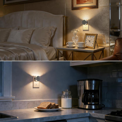 Briignite Night Lights Plug into Wall [2 Pack], White Night Light Dusk to Dawn Sensor Nightlight, Brightness Adjustable 3000K Soft White, Plug in Night Light for Bedroom, Hallway, Stairs, Kitchen