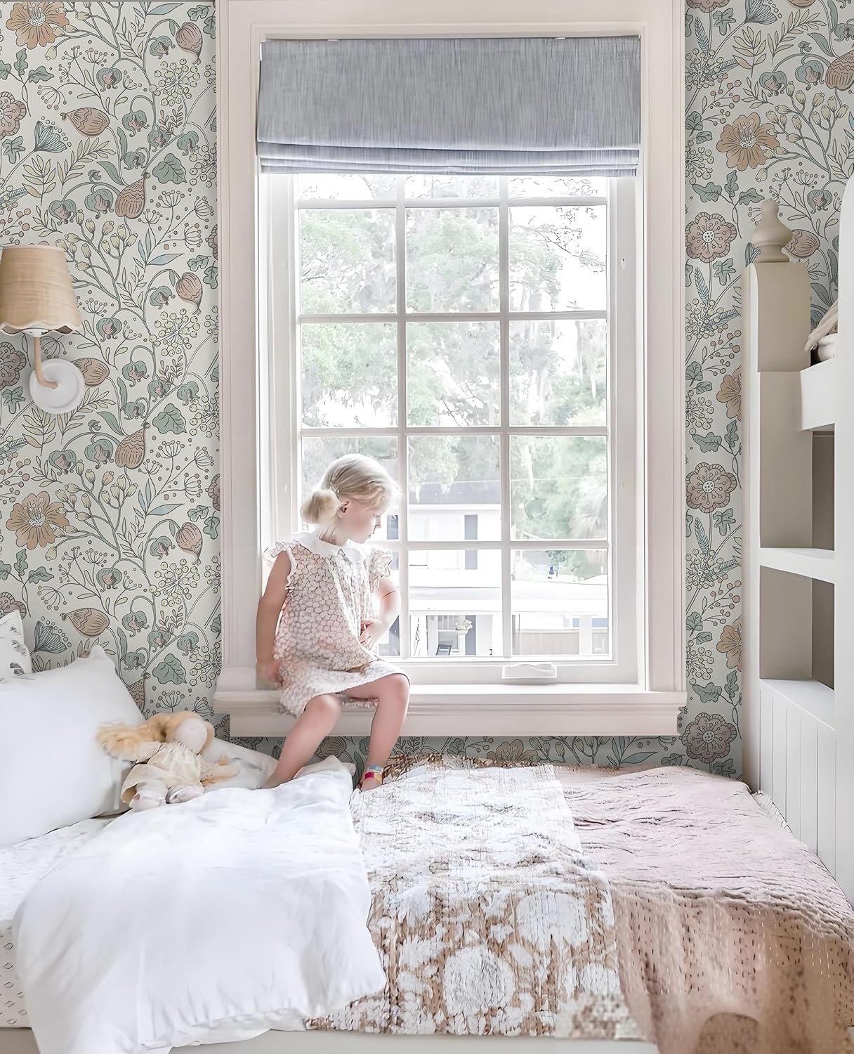 HeloHo Blue Floral Wallpaper Peel and Stick Self Adhesive Removable Wall Paper 16.1" X 118" Renter Friendly Waterproof Wallpaper Contact Paper for Furniture Living Room Bedroom Decor