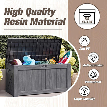 JUMMICO 31 Gallon Resin Deck Box Waterproof Indoor Outdoor Storage Boxes for Patio Furniture Cushions and Garden Tools (Brown)