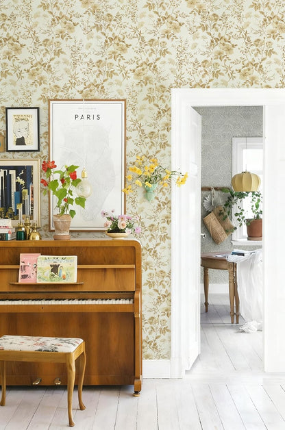Erfoni 16.9" x118" Boho Floral Peel and Stick Wallpaper Beige Flower and Leaf Contact Paper Self Adhsive Removable Wallpaper Boho Botanical Wall Paper for Bedroom Cabinets Decor Vinyl Roll Waterproof