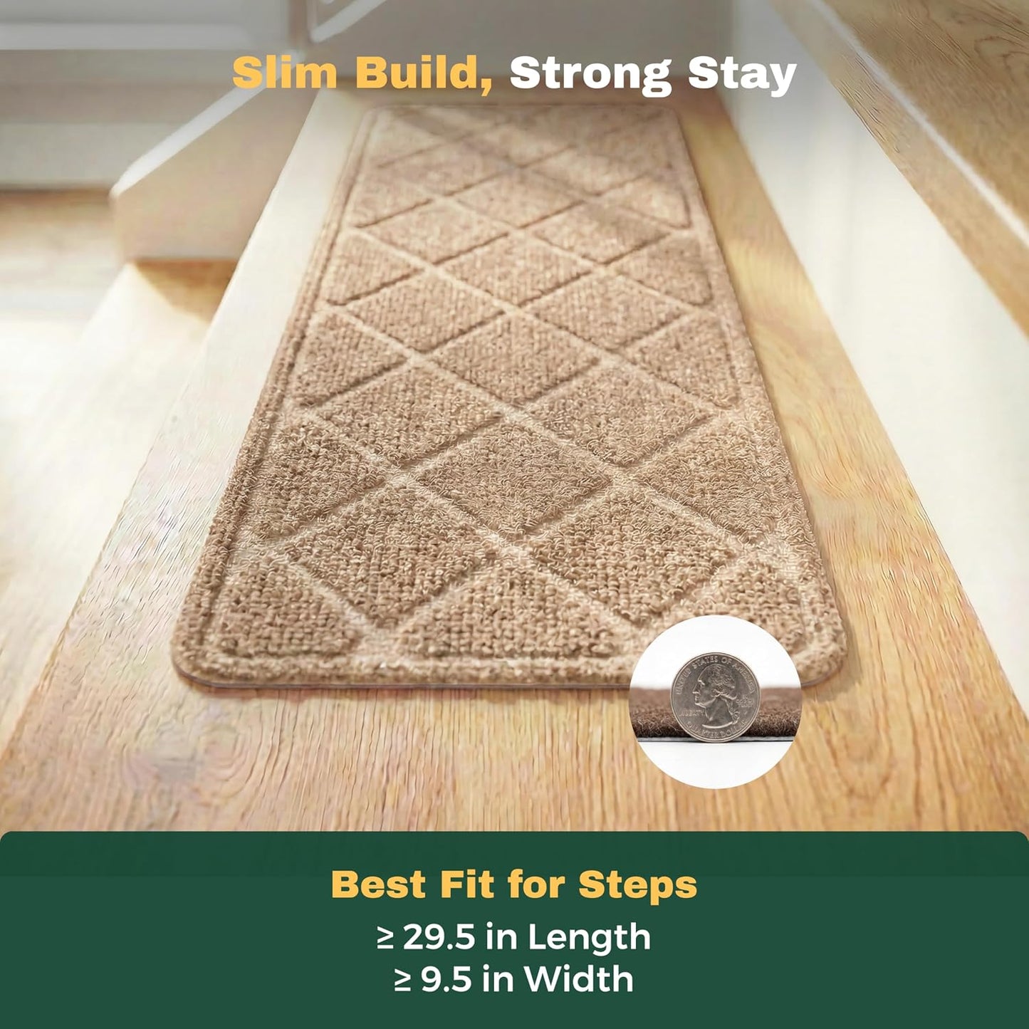 MBIGM 8" X 30" (15 in Pack) Non-Slip Carpet Stair Treads Non-Skid Safety Rug Slip Resistant Indoor Runner for Kids Elders & Pets with Reusable Adhesive - Dark Gray Diamond Weave