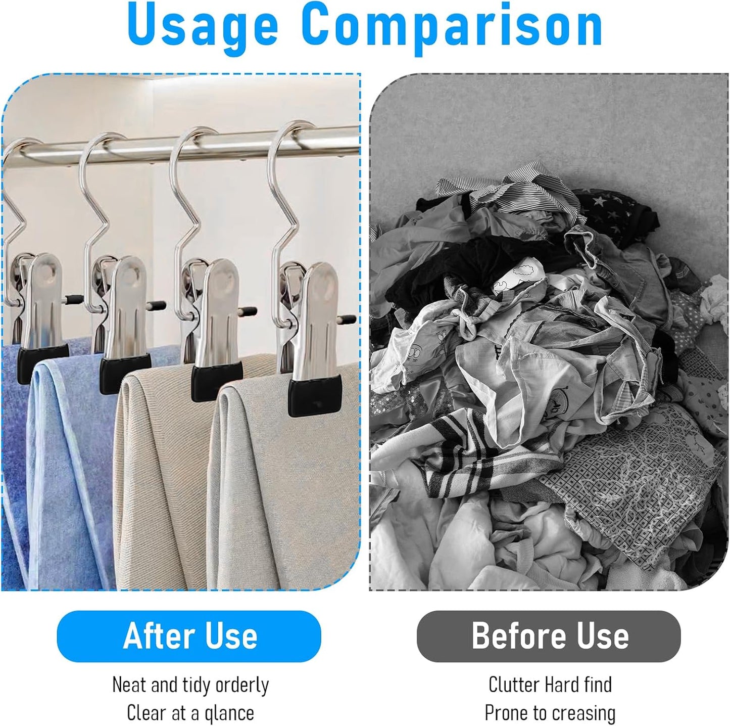 COMNICO Boot Hangers Clips, 100 Pcs Laundry Hooks with Clips Stainless Steel Portable Clothes Pins Closet Hanger Organizer for Wardrobe Travel Pants Jeans Clothes Hats Towels