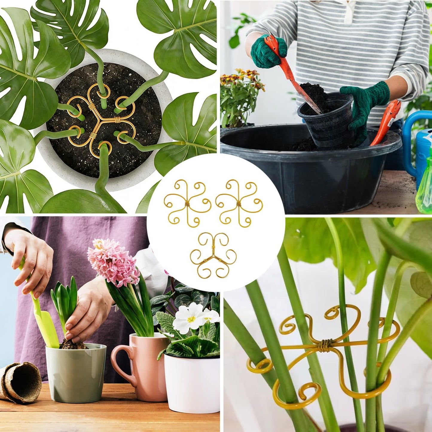 YAPROMO 4PCS Iron Monstera Plant Support - 4.1IN Plant Support Stakes for Indoor Plants, Plant Stakes and Supports, Ideal Plant stem Support for Turtle Shell Bamboo & Houseplants (A+B)