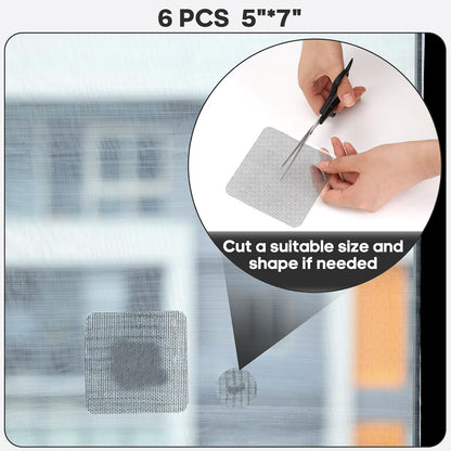 Secopad 5" x 7" Black/Grey Screen Repair Kit, 6 PCS Window Screen Patch Repair Tape for Mesh Window Door, Strong Adhesive Fiberglass Mesh Pacth Tape
