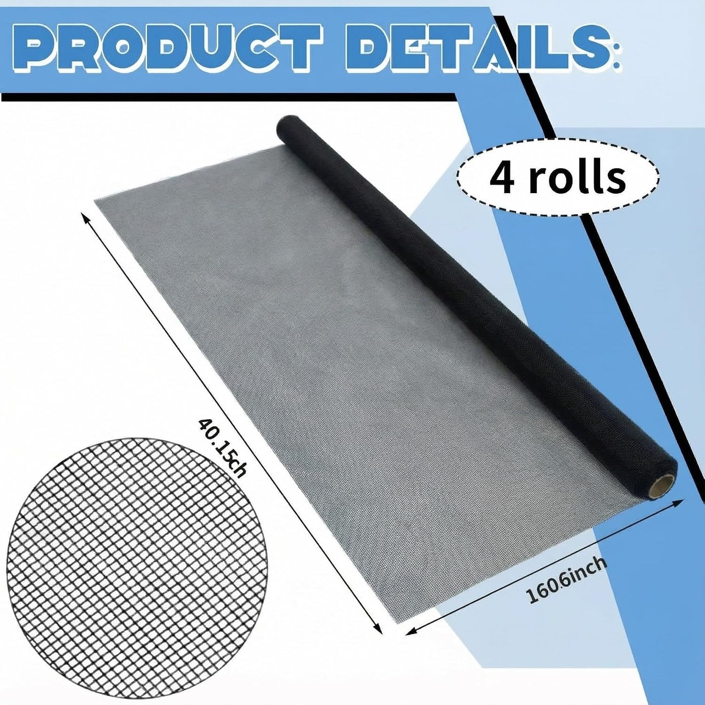Yaocom 4 Pack Window Screen Kit 3/4 x 5/16 Inch Aluminum Frame with Corners, Spline, Springs, Pull Tabs, Screen Mesh and Screen Rolling Tool 32'' x 32''