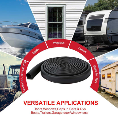 Pangda 10Ft D Shape Rubber Weather Stripping Foam Self-Adhesive EPDM Door Seal Strip for Noise Reduction Waterproof Dustproof for Cars Boats Truck RVs Windows Doors (3/4" W × 3/4" H)