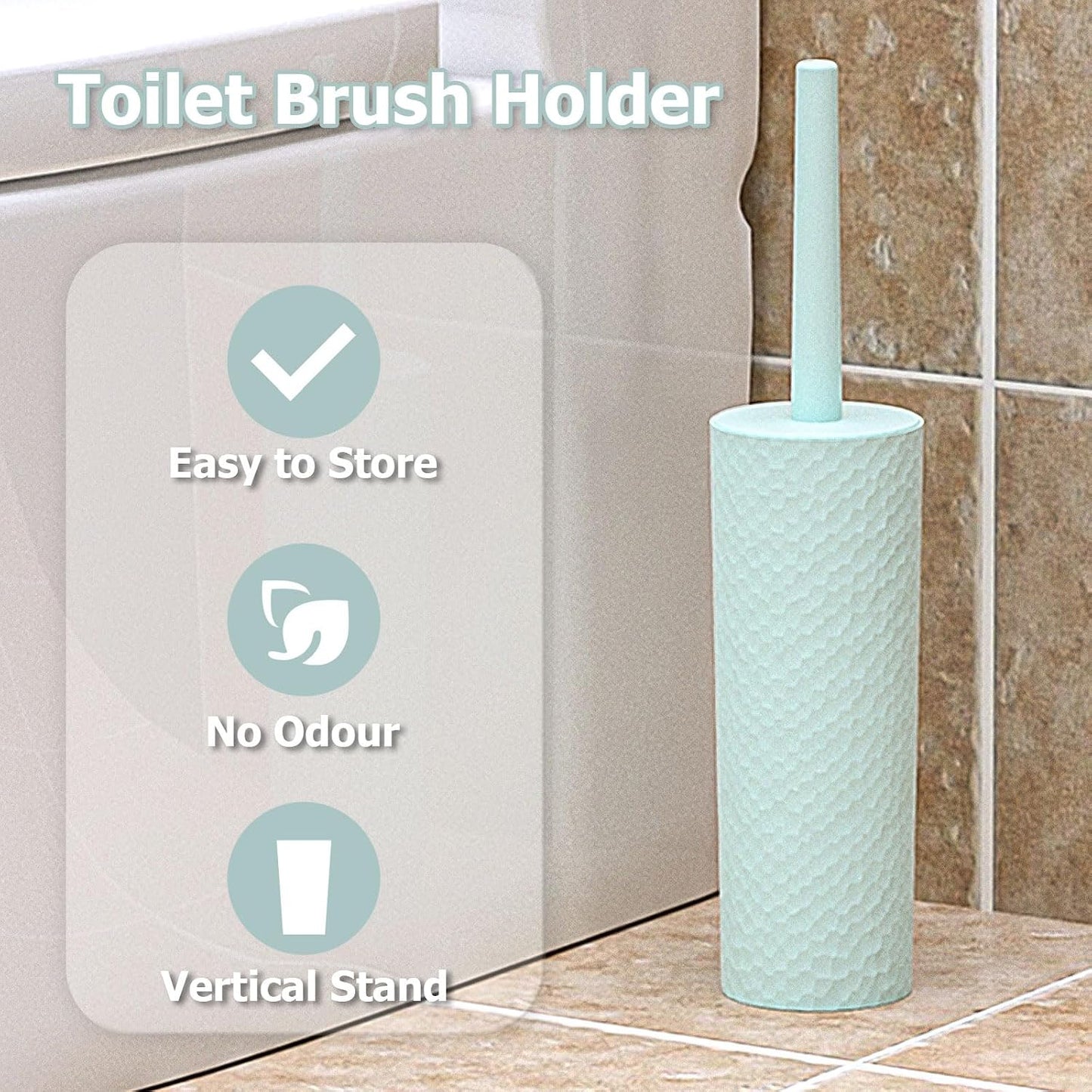 Topsky 2 Pack Compact Toilet Brush & Holder Set, Plastic Round Barrel Loo Brush with 2 Replacement Toilet Brush Head, Durable for Bathroom Toilet, Gray