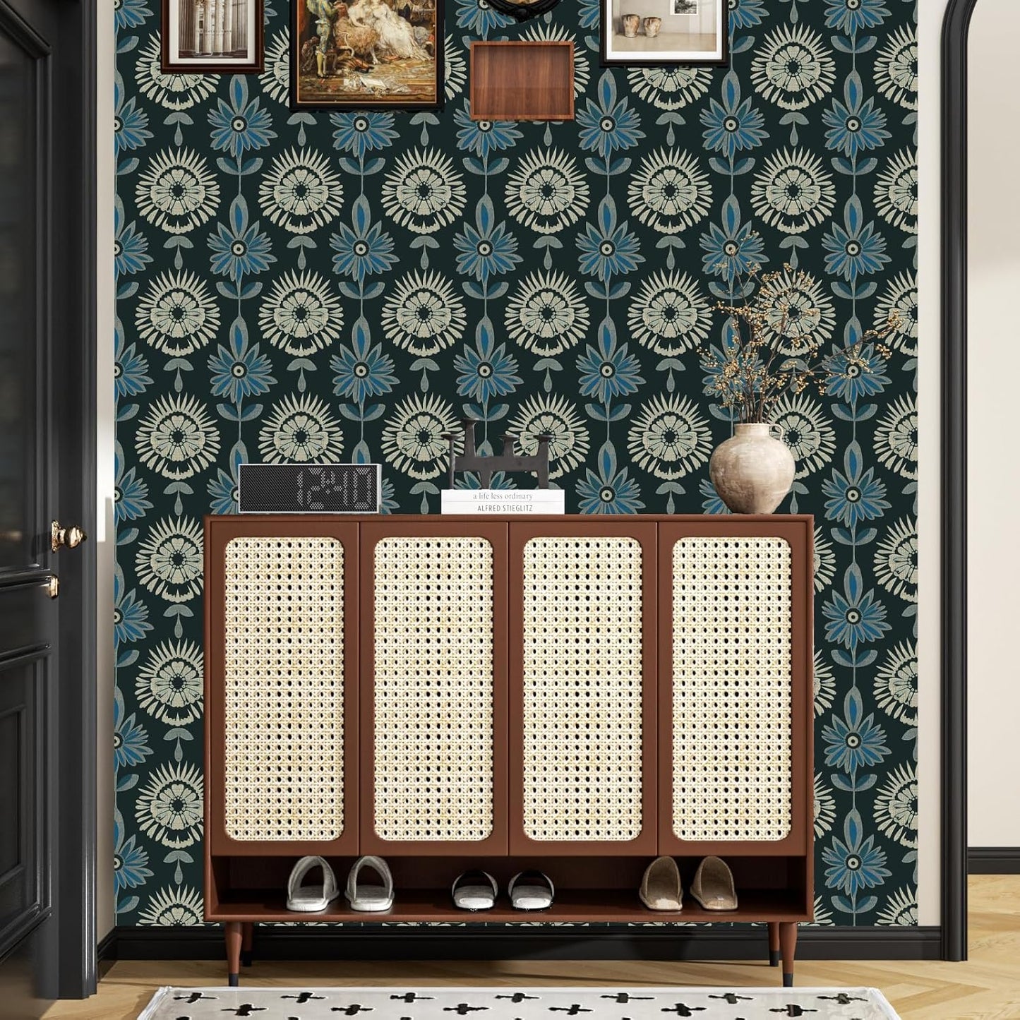 BOKEBEVE Leaves Contact Paper Floral Wallpaper Stick and Peel Boho Damask Wall Paper for Liner Drawer Cabinet Backsplash Renter Friendly Waterproof 17.5 x 118In