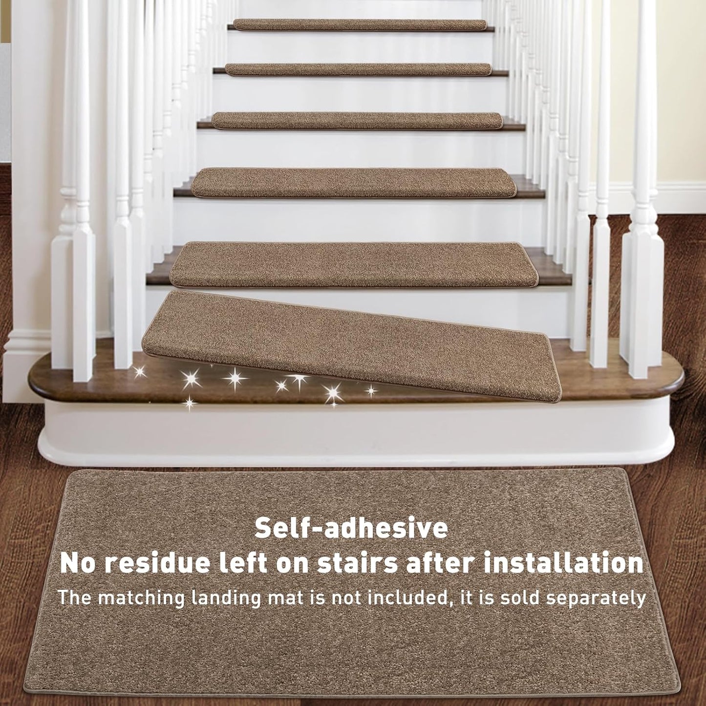 PURE ERA Carpet Stair Treads Tape Free Non Slip Indoor Stair Carpet Stair Protectors Pet-Friendly Non-Slip Skid Resistant Washable Reusable 8" x 30"(2 Pieces,Black)