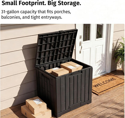 LAUSAINT HOME 320 Gallon Resin Deck Box, Package Delivery Box with Lockable Lid, Waterproof Outdoor Storage Box For Garden Tools, Patio Cushions(320 Gallon,Black)