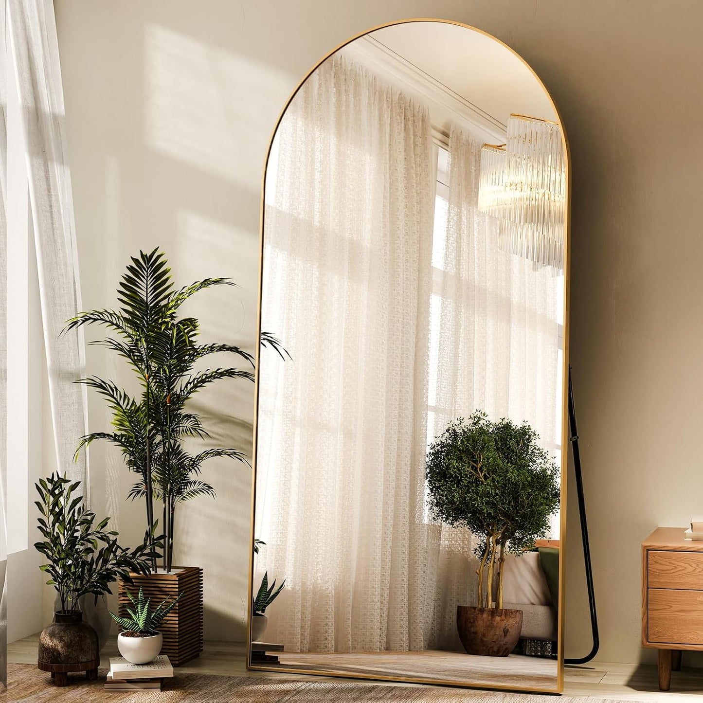 HARRITPURE 64"x21" Arched Full Length Mirror Free Standing Leaning Hanging Mounted Mirror Aluminum Frame Modern Simple Home Decor for Living Room Bedroom Cloakroom, Gold