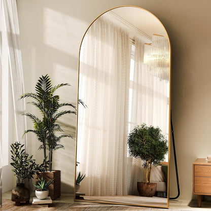 HARRITPURE 64"x21" Arched Full Length Mirror Free Standing Leaning Hanging Mounted Mirror Aluminum Frame Modern Simple Home Decor for Living Room Bedroom Cloakroom, Gold
