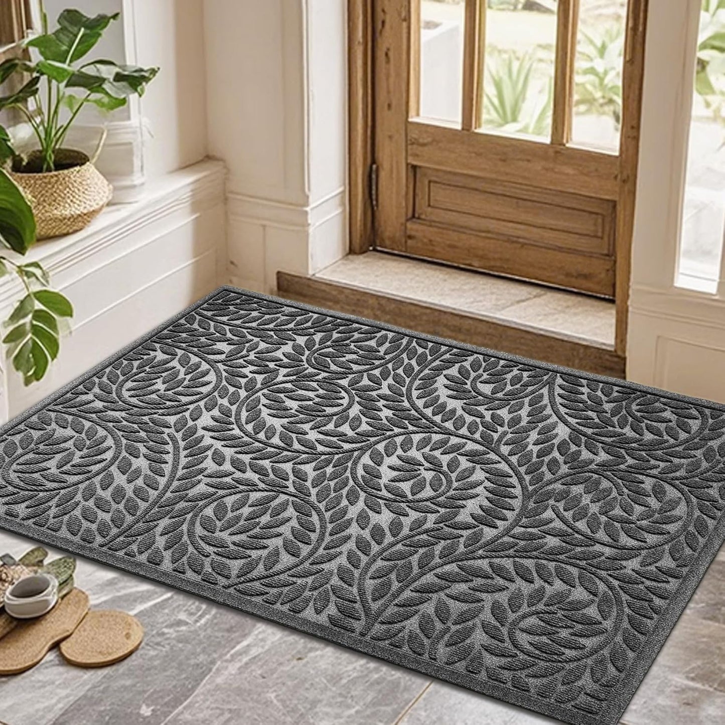 Bulijojo Front Door Mat Entrance,Durable Heavy Duty Welcome Mat,Thick Absorbent Natural Rubber Non Slip Mat,Sturdy Entryway Brown 17"x30"