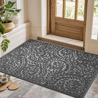 Bulijojo Front Door Mat Entrance,Durable Heavy Duty Welcome Mat,Thick Absorbent Natural Rubber Non Slip Mat,Sturdy Entryway Brown 17"x30"