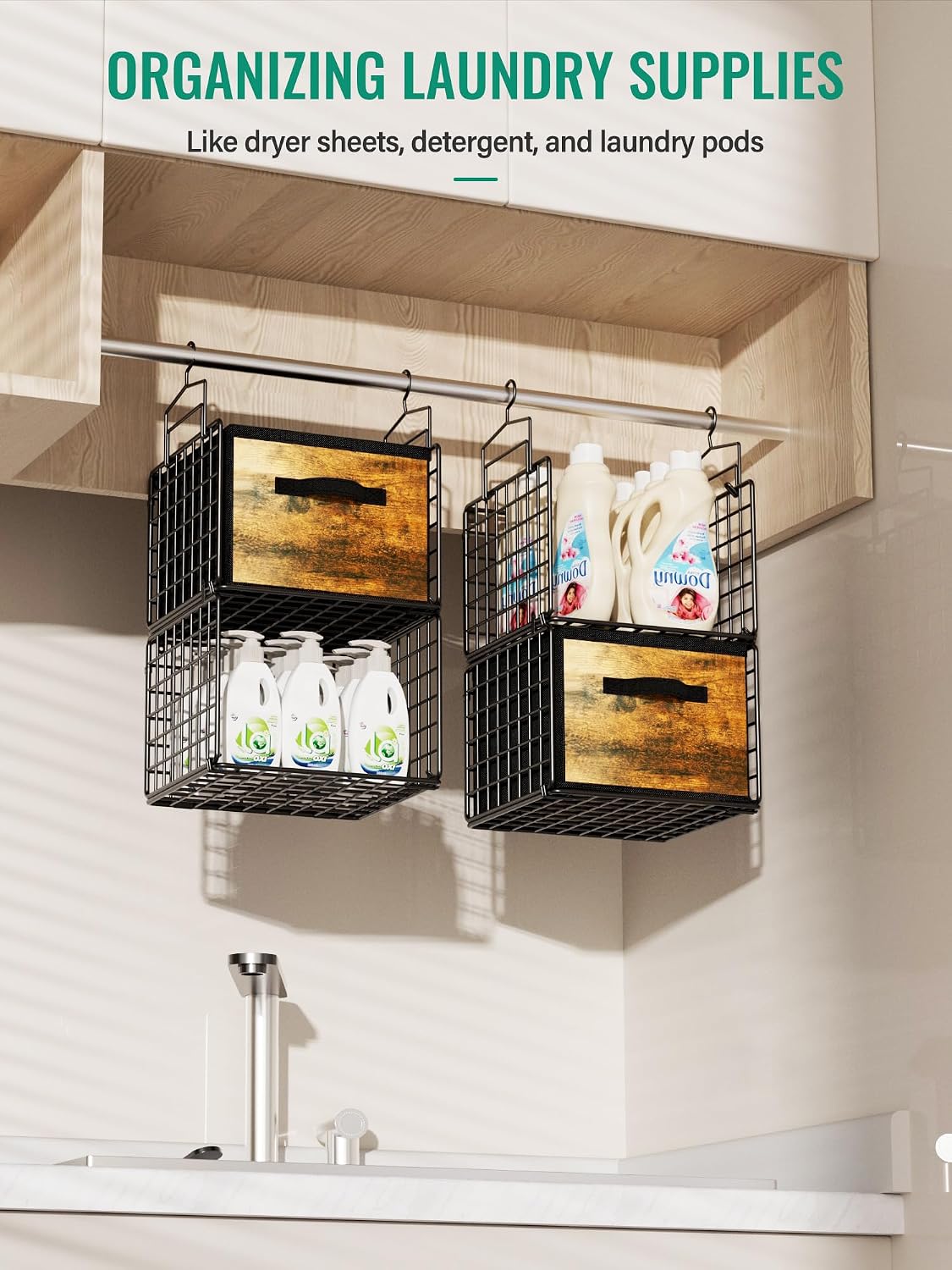 Hanging Closet Organizer, 4 Tier Metal Closet Organizers and Storage with 4 Hanging Hooks 4 S-Hooks for Wardrobe Laundry Room, Wire Storage Shelf for Clothes Sweaters Pants (White)