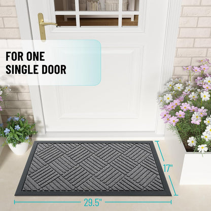 OLANLY Front Door Mat Outside Entrance 29.5x17, Absorbent, Heavy Duty Sturdy Natural Rubber Doormat Indoor Outdoor, Stain and Fade Resistant, Non-Slip Low Profile Floor Mat for Entryway, Grey Diamond
