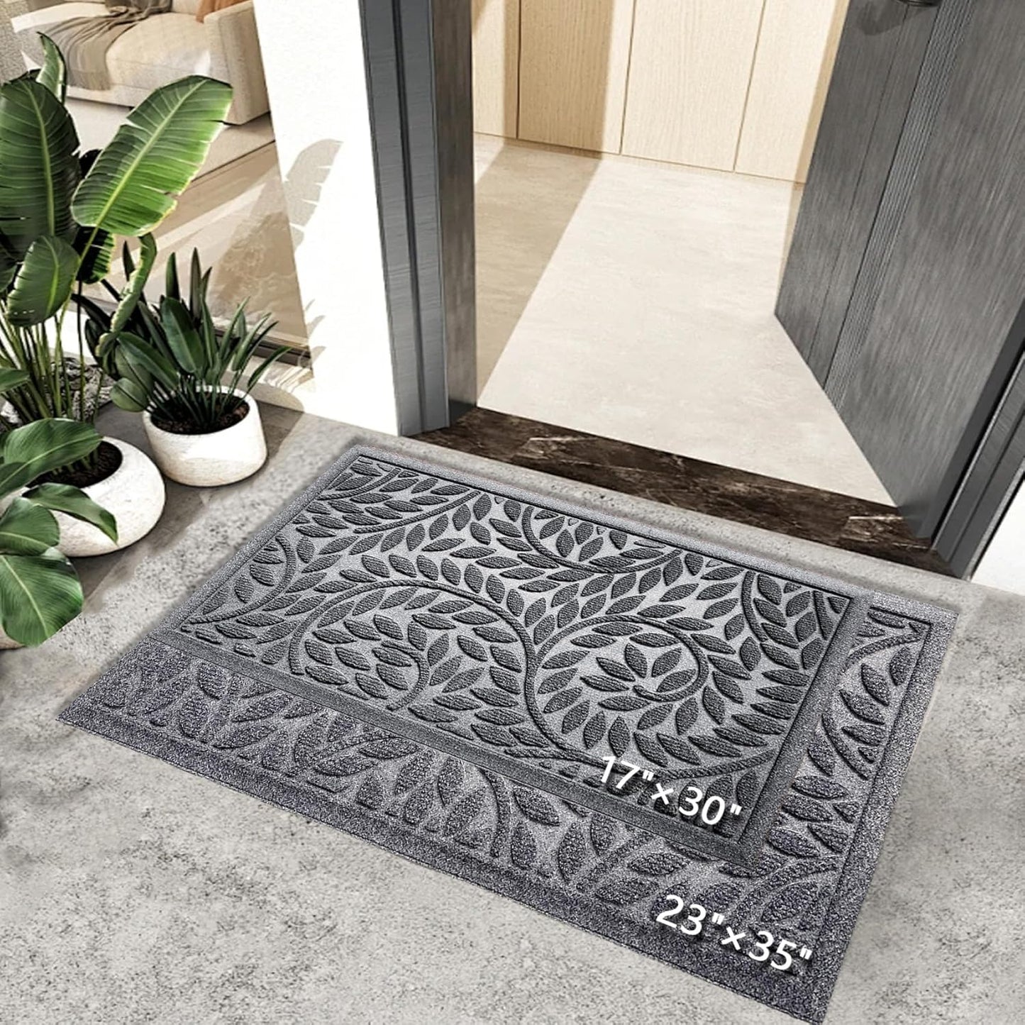 Bulijojo Front Door Mat Entrance,Durable Heavy Duty Welcome Mat,Thick Absorbent Natural Rubber Non Slip Mat,Sturdy Entryway Brown 17"x30"
