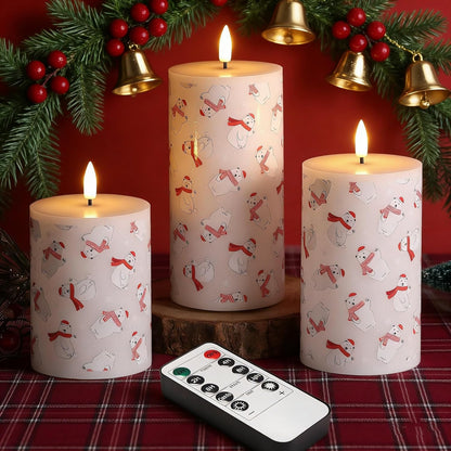 Eywamage White Real Wax Flameless Pillar Candles with Remote, Flickering Flat Top LED Battery Candles Set of 3