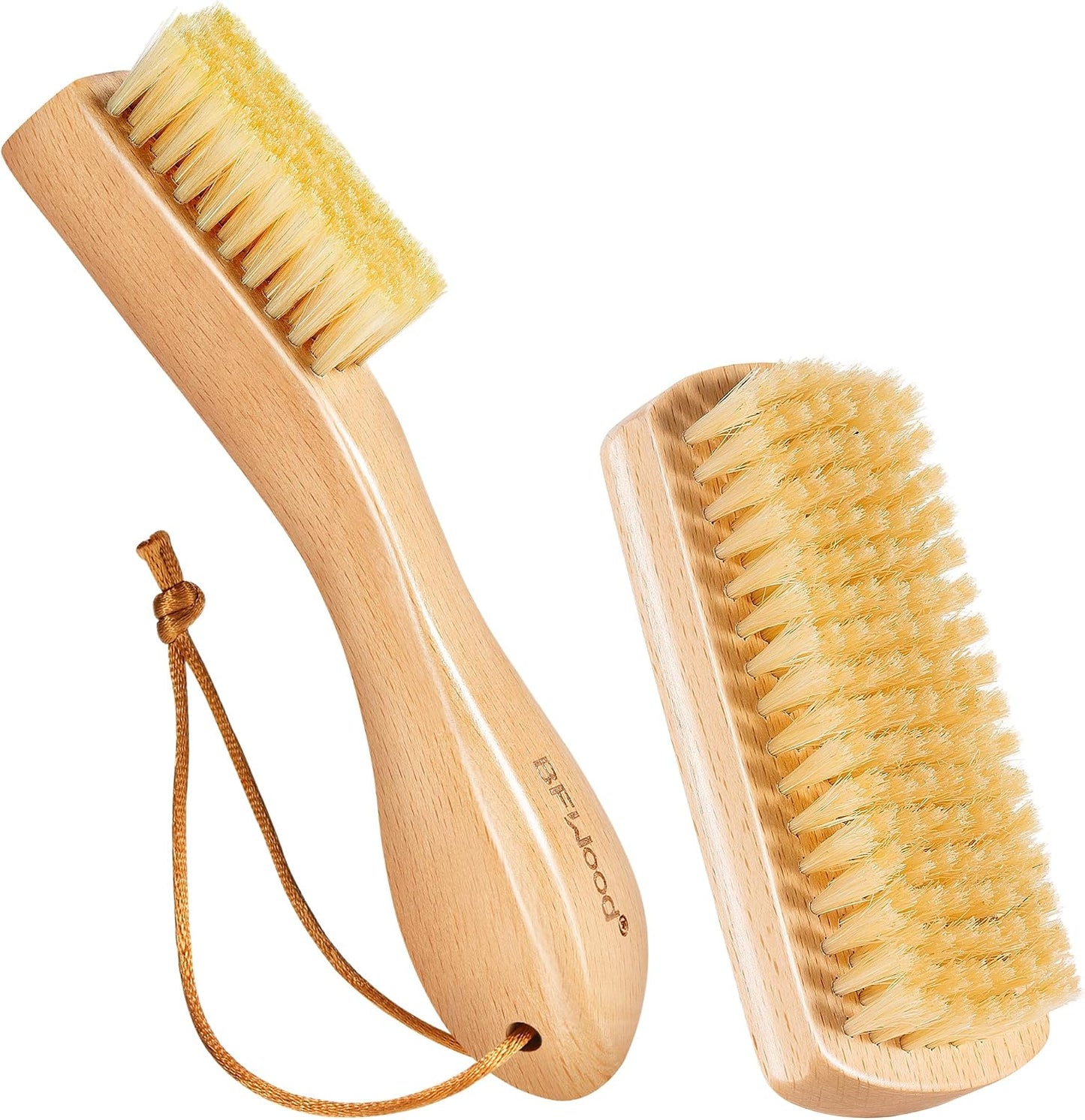 BFWood Laundry Stain Brush, Natural Soft Boar Bristles, Removes Tough Stains from Delicate Fabrics Like Knits, Cotton, and Linens, Gentle on Fabrics, No Damage