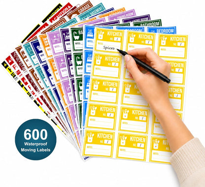 Moving Labels – 600 Premium Waterproof Color-Coded Removable Packing Stickers, 40 Sheets x 15 Medium Labels, Home & Storage