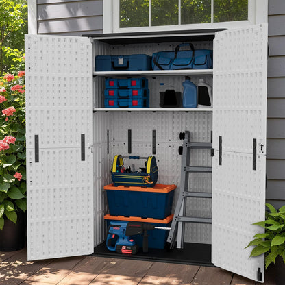 Greesum Outdoor Storage Cabinet, 26 CUFT Deck Box Without Shelves, Waterproof Plastic Storage Shed for Patio Cushions, Gardening Tools, Lockable and Sidehandles, UV Resistant, Beige