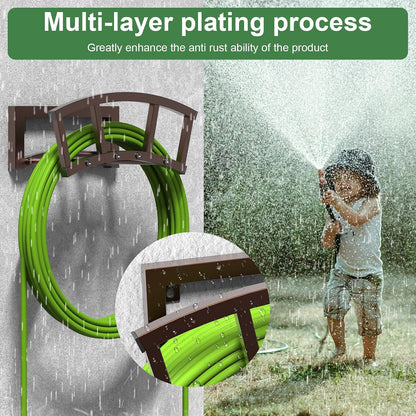 OLV Garden Hose Holder Wall Mounted, Outdoor Heavy Duty Metal Water Hose Holder Hanger Holds 125-ft Water Pipe, Sturdy Detachable Hose Storage Organizer Reel Rack for Outside Garden Lawn Yard Farm