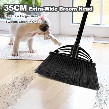 Four-Section Rod Long-Handled Broom,Heavy-Duty Broom, Angle Broom for Outdoor/Indoor（Black+Orange）
