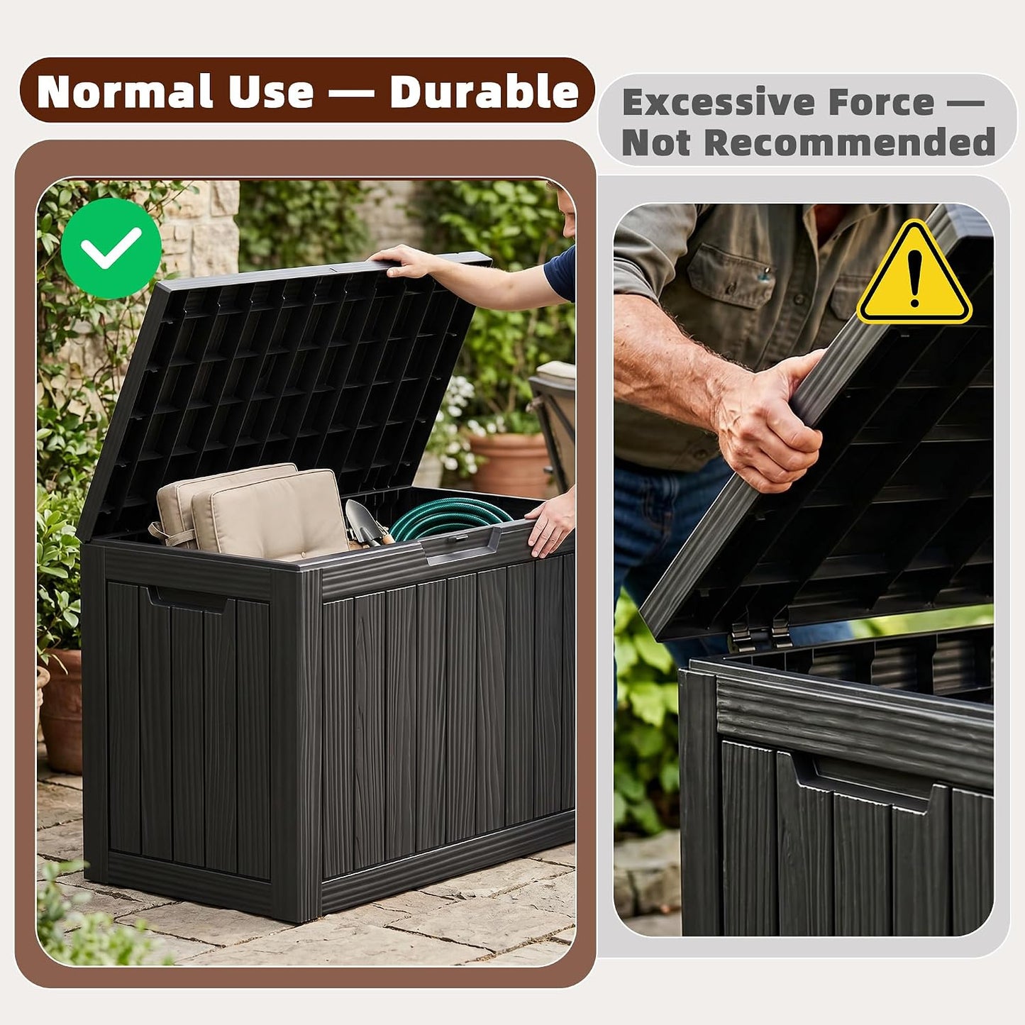 ROJIK 55Gal Outdoor Storage Box Waterproof Deck Box | Heavy-duty UV-resistant resin, space-saving for balcony/patio, stores cushions/tools/pool gear, lockable lid as table/bench