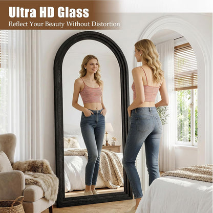 30"x71" Full Length Mirror Solid Wood Frame, Arched Floor Mirror Full Length with Stand, Room Decor Big Full Body Mirror with HD Tempered Glass for Bedroom, Living Room, Walnut Wood
