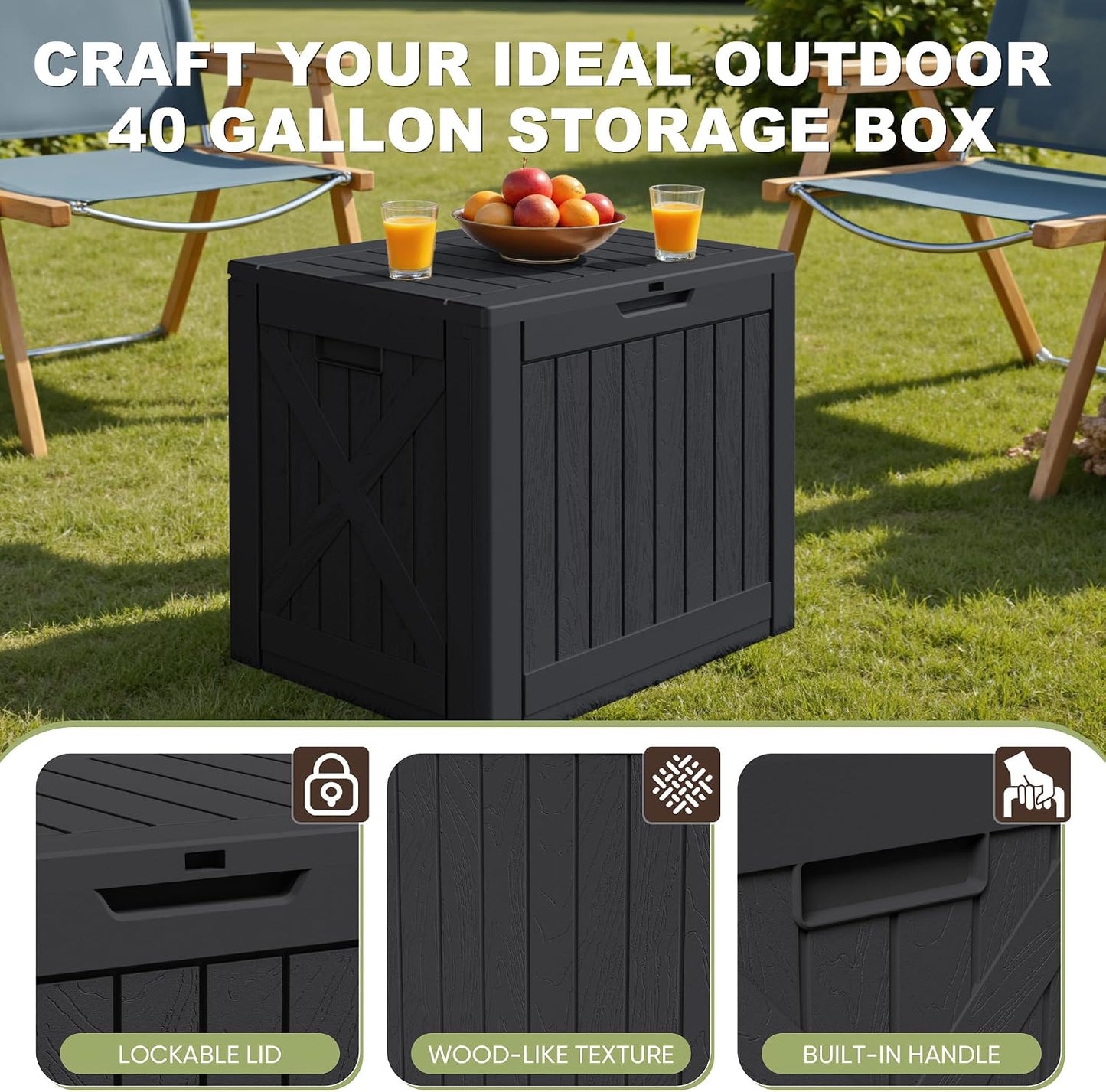 Greesum 31 Gallon Resin Deck Box All Weather Outdoor Storage Boxes for Patio Furniture Set,Outdoor Toys,Garden Tools,Black