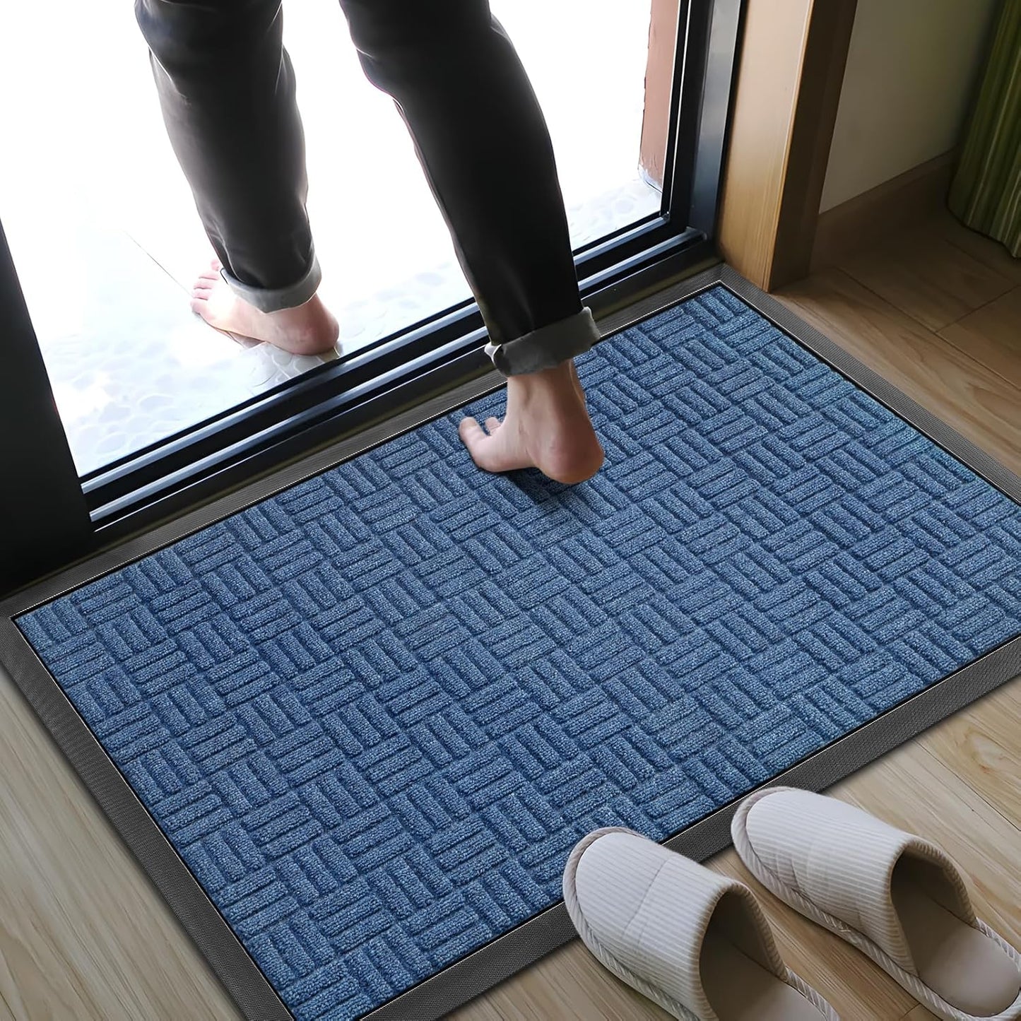 Mibao Front Door Mat, Heavy Duty Durable Welcome Mat for Outdoor Indoor, Dirt Trapper Waterproof Super Absorbent Door Mat for Entryway Outside Patio Porch, 29.5" x 17", Grey