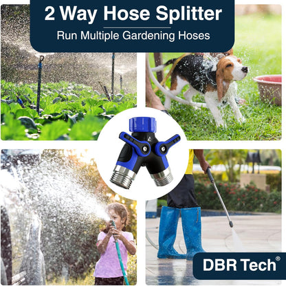 DBR Tech® Hose Splitter 2 Way, Heavy Duty Metal Connector, Two Way Garden Hose Splitter, High Flow Spigot Faucet Bib Adapter, Solid Double Y Shut Off Valve for Outdoor Gardening Hoses, Orange