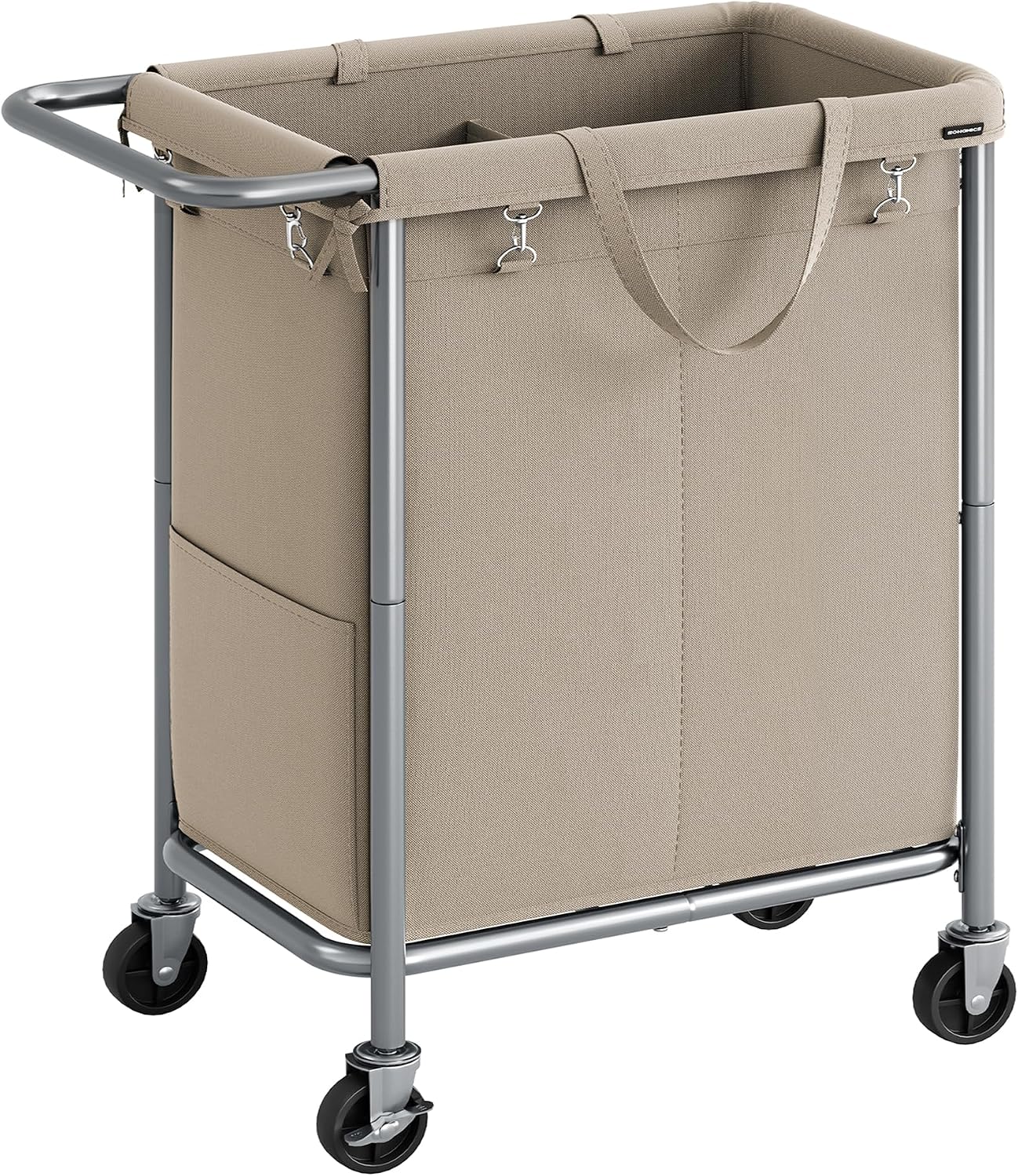 SONGMICS Laundry Basket with Wheels, 3-Section Rolling Laundry Hamper, 52.8 Gallons (200 L), Removable Liner, Steel Frame with Handle, 35.8 x 15.4 x 31.9 Inches, Cream White URLS005W01