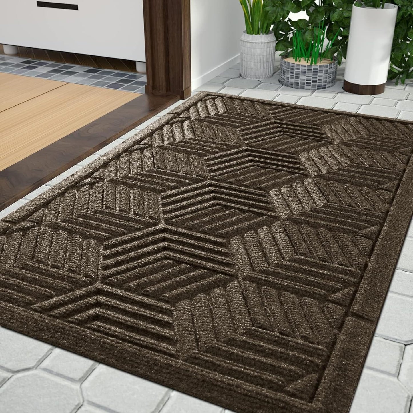 Yimobra Front Door Mat, All-Season Waterproof Outdoor Mat for Entrance with Drainage Holes, Heavy Duty Non-Slip Doormat for Garage Patio Entryway Indoor, 29.5x17, Red