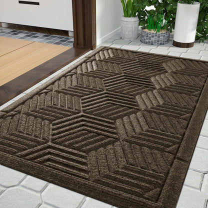 Yimobra Front Door Mat, All-Season Waterproof Outdoor Mat for Entrance with Drainage Holes, Heavy Duty Non-Slip Doormat for Garage Patio Entryway Indoor, 29.5x17, Red
