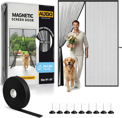 AUGO Magnetic Screen Door - Self Sealing, Heavy Duty, Hands Free Mesh Partition Keeps Bugs Out - Pet and Kid Friendly - Patent Pending Keep Open Feature - 38 Inch x 83 Inch