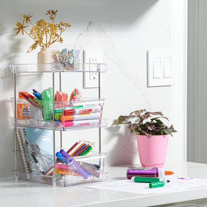 3 Tier Clear Under Bathroom Sink Organizer Pull Out Drawer | Bathroom Cabinet Under Sink storage | Under Vanity Organizer | Medicine Cabinet Storage | (2 Pack)