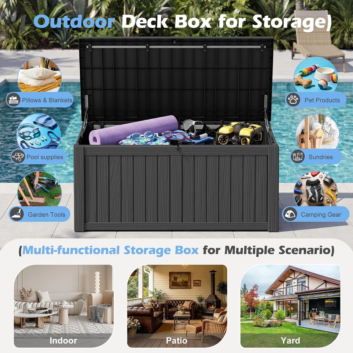 Outdoor Storage Box, 31 Gallon Resin Deck Boxes Outdoor Waterproof For Patio Furniture, Garden Tools, Pool Supplies, Lockable And UV Resistant (Rattan Gray)